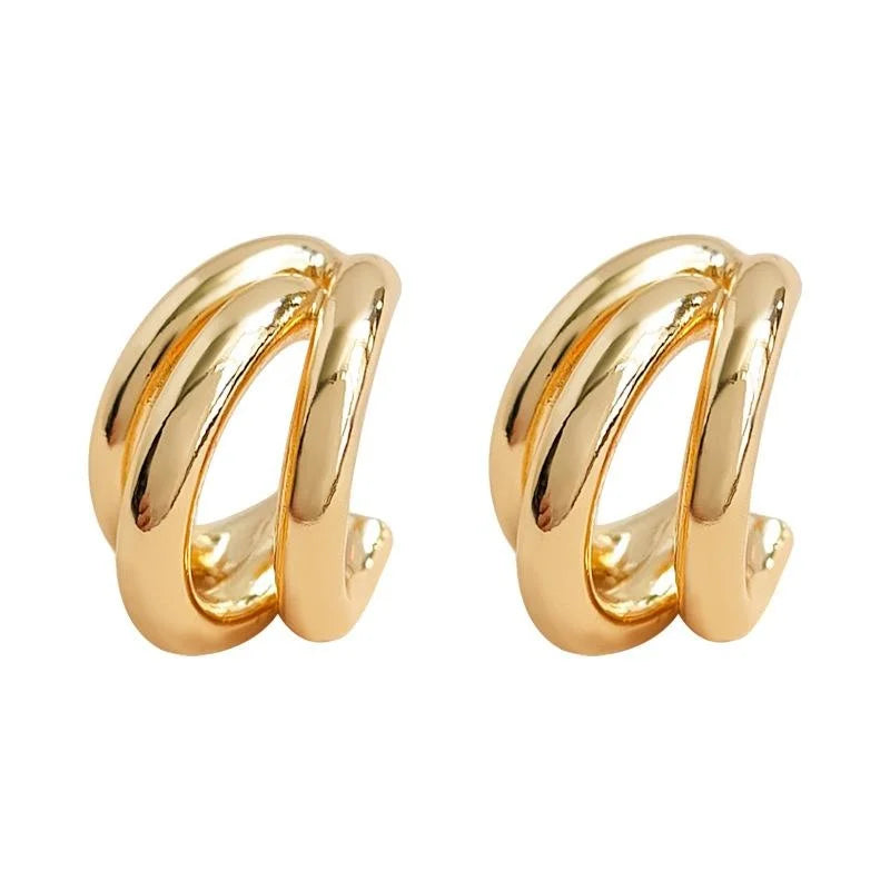 14K Gold Plated Copper Geometric Line Hoop Drop Earrings Luxury Office Jewelry