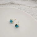 14K Gold Plated Mermaid Tear Glass Stud Earrings Creative Geometric Small Ear Jewelry
