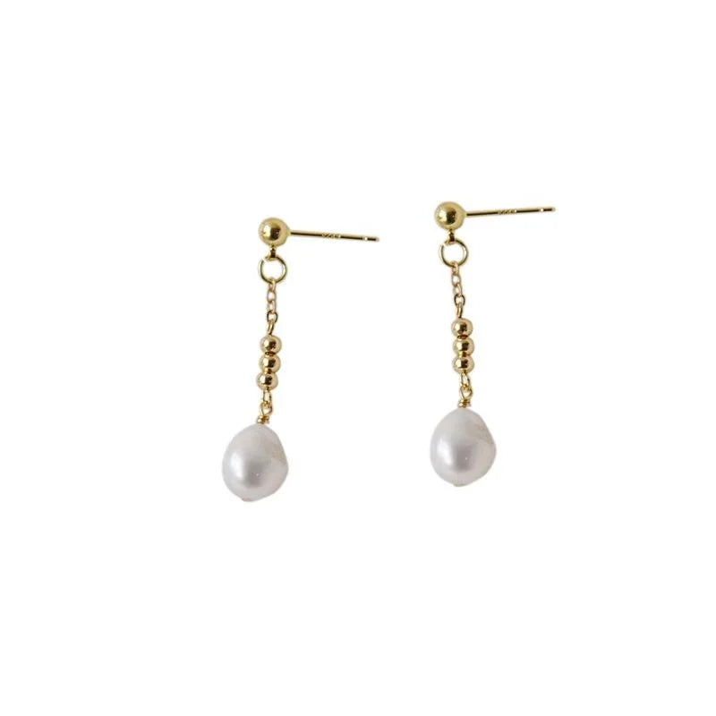 Handmade Baroque Freshwater Pearl Stud Earrings With Silver Plated Pins For Women