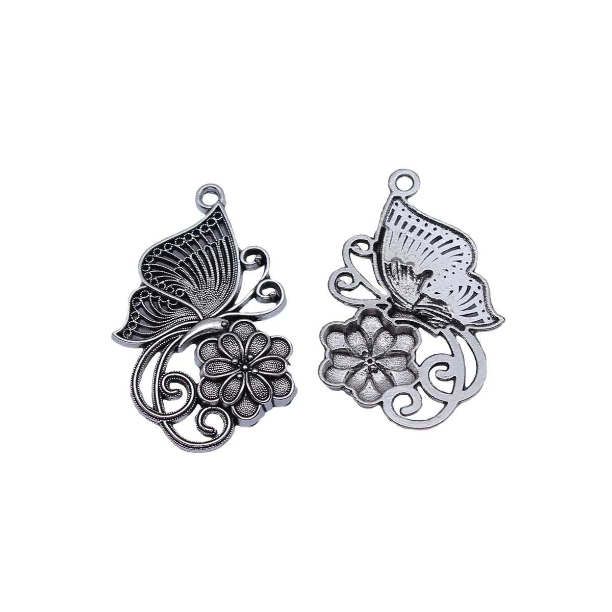 34x21mm 2.2g Antique Silver Zinc Alloy Chinese Style Butterfly Flower Charm Pendant for DIY Jewelry
