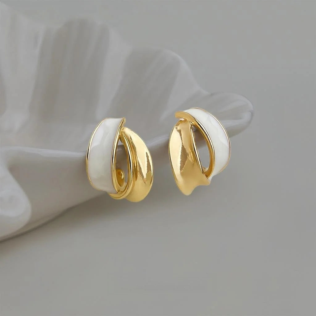 Light Luxury 14K Plated Copper Geometric Ring Stud Earrings