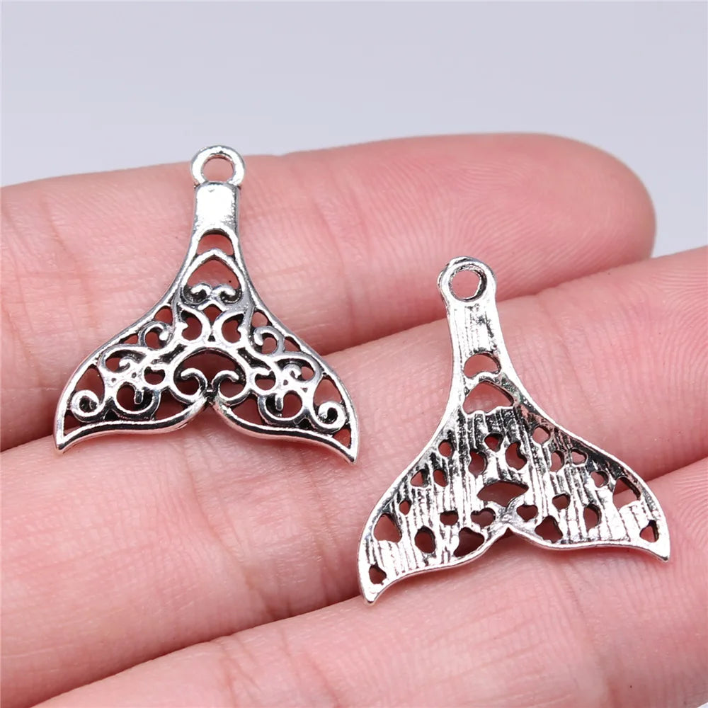23x22mm 1.75g Antique Silver Zinc Alloy Whale Tail Charm Pendant for DIY Ocean Jewelry Making