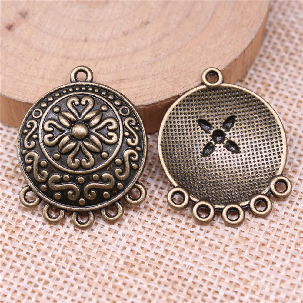 29x23mm 3.1g Zinc Alloy Round Carved Earring Connector Charms for DIY Handmade Jewelry Making