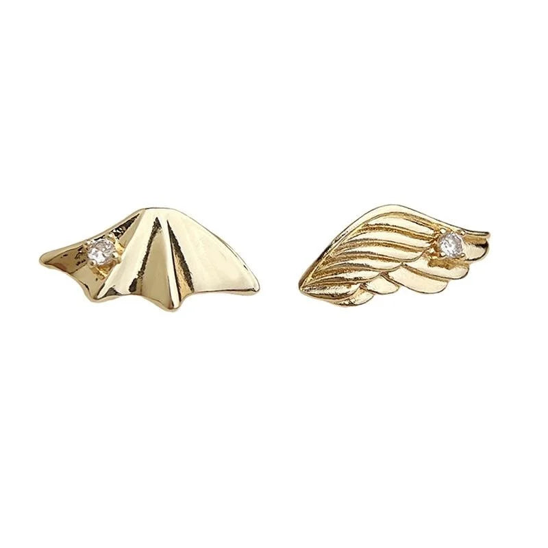 Style Asymmetric Angel Wing Stud Earrings Copper Micro Pave Zircon Jewelry