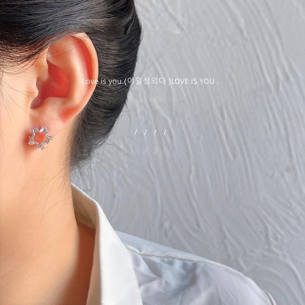 14K Gold Plated Copper Firework Flower Micro Pave Zircon Stud Earrings Korean Sweet Minimalist