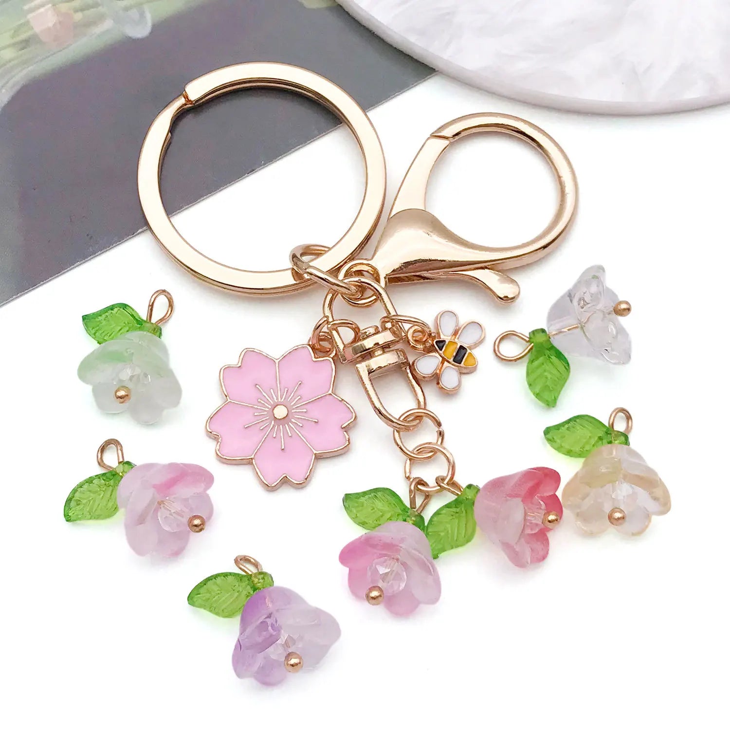 Glass Lily of the Valley Flower Bead Charm Pendants for DIY Earrings Necklace Keychain