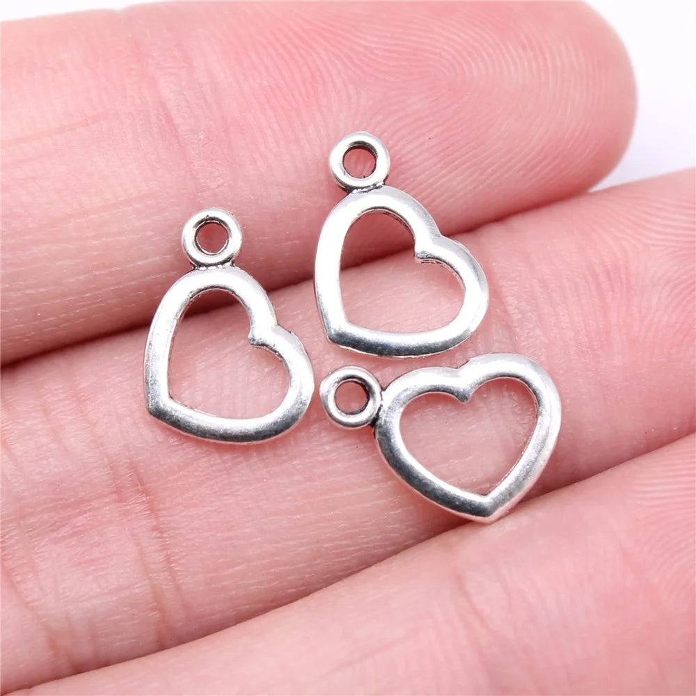 13x9mm 0.31g Antique Silver Zinc Alloy Hollow Heart Charm Pendant for Bracelet Necklace Making