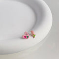 Korean Japanese Cute Pink Flower Butterfly Bear Rabbit Metal Stud Earrings For Women Girls