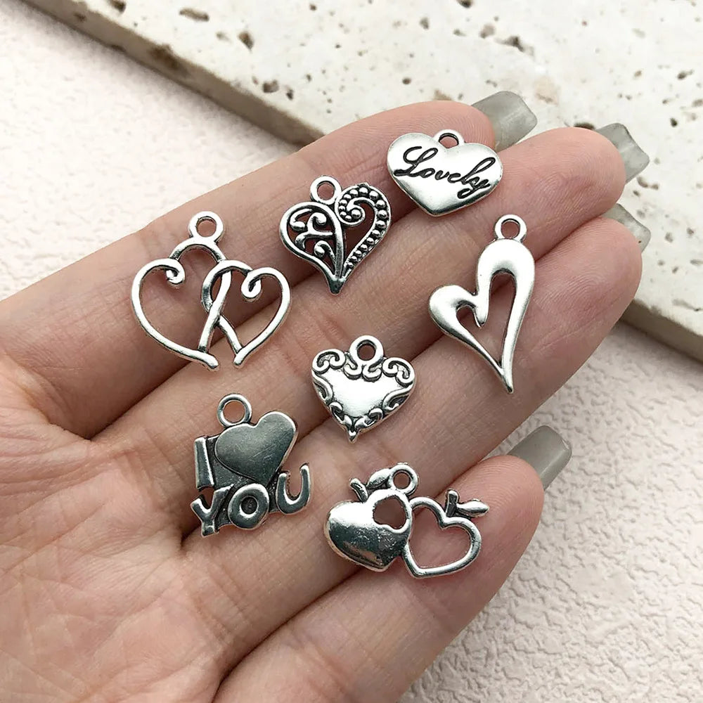 Vintage Zinc Alloy Heart Love Letter Charm Pendant for DIY Necklace Bracelet Keychain Jewelry