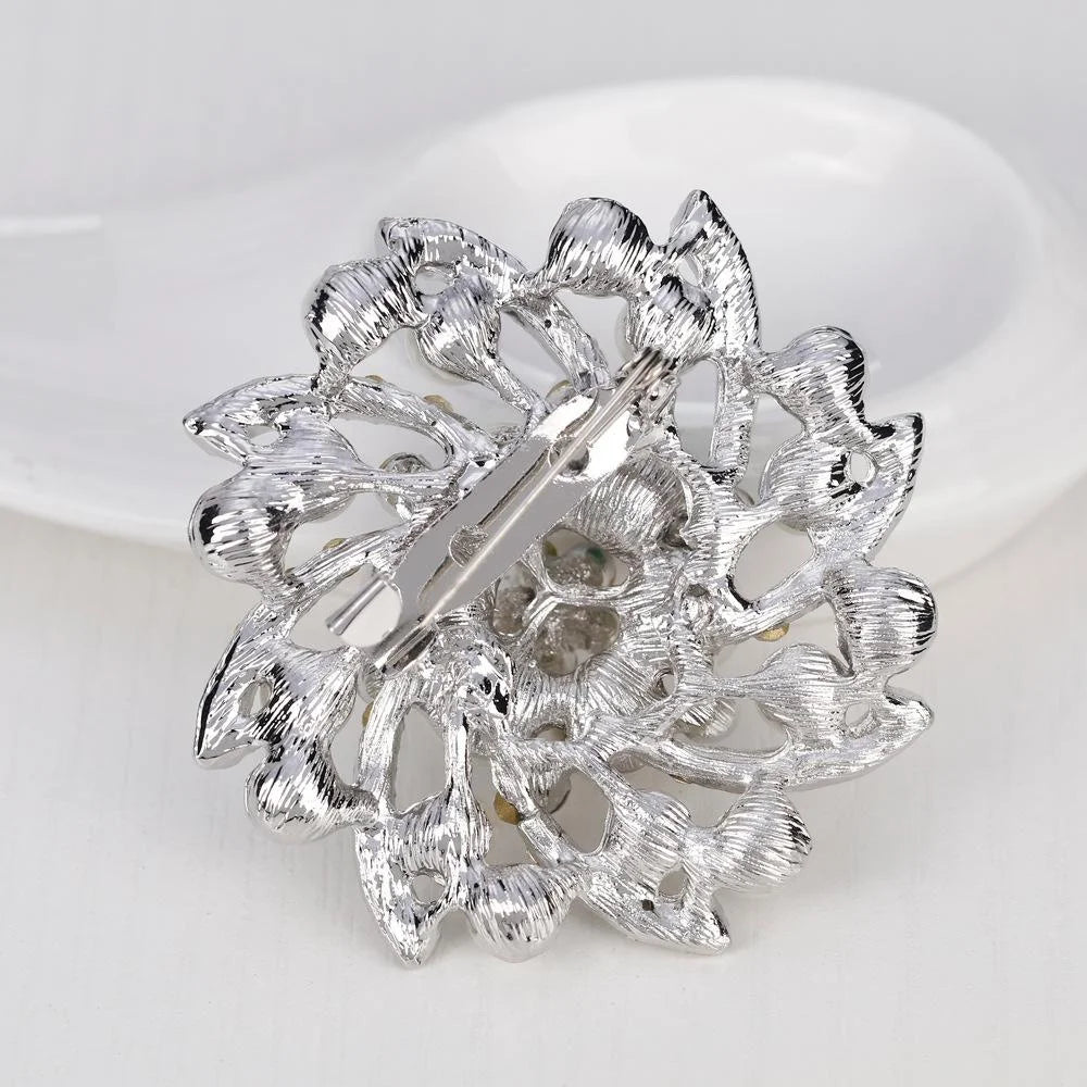 Elegant Pearl Rhinestone Flower Brooch, Alloy Crystal Lapel Pin Corsage For Women's Suit Accessory Gift