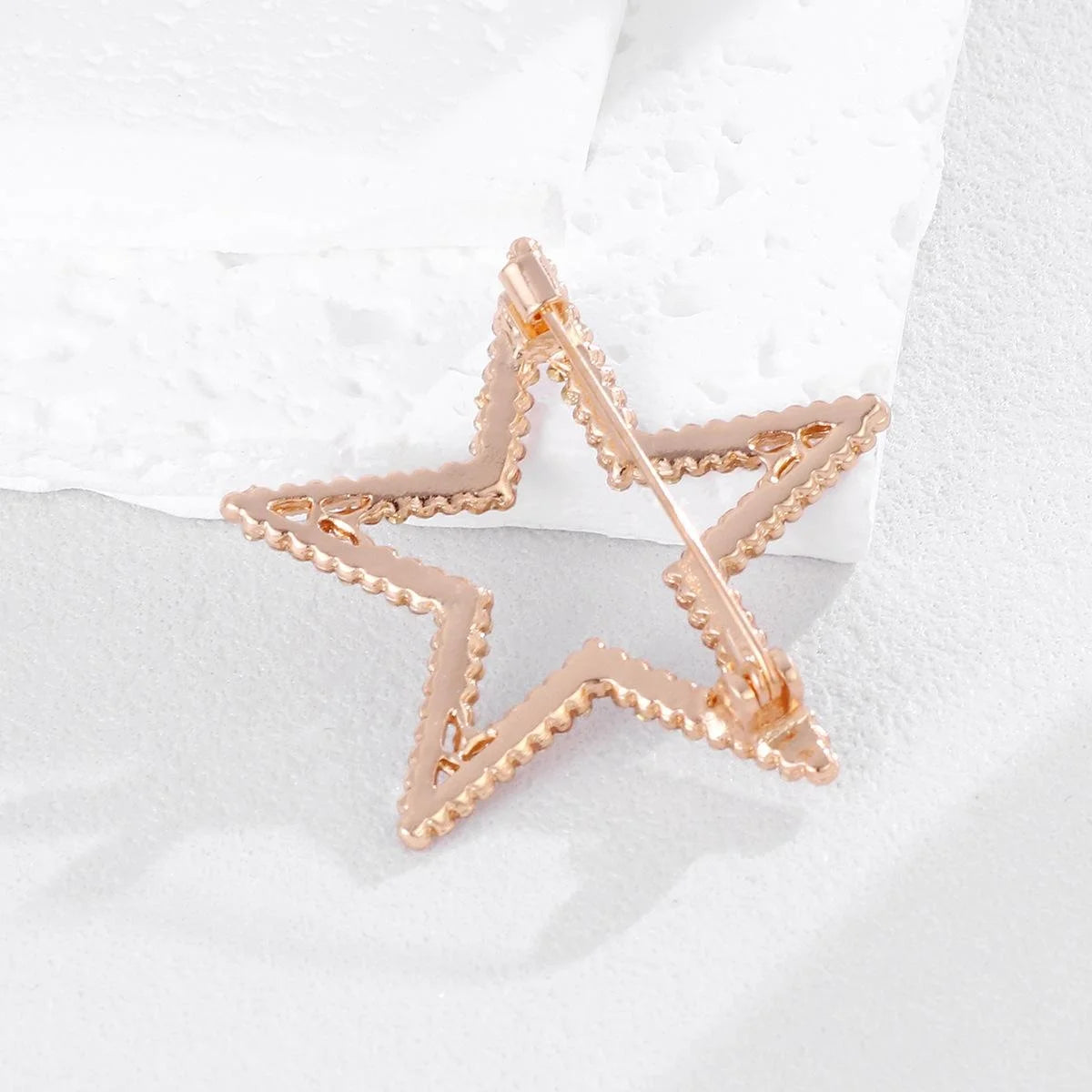 Elegant Hollow Five Point Star Rhinestone Brooch, Silver Alloy Lapel Pin Corsage Suit Accessory Gift