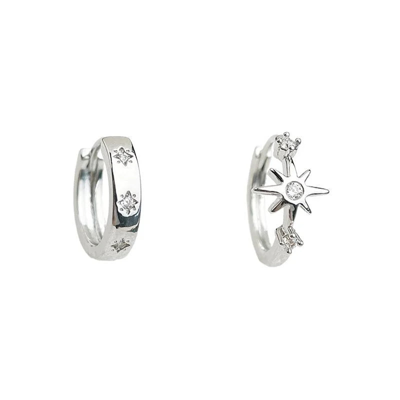 Sweet Cool Asymmetric Hexagram Star Sun Round Zircon Eco Copper Drop Earrings For Women