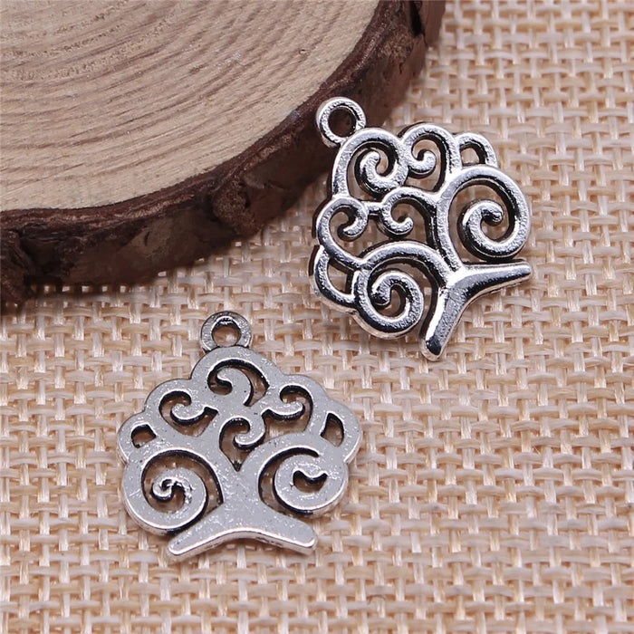 17x19mm 1.4g Antique Silver Zinc Alloy Tree Charm Pendant for Bracelet Necklace Jewelry Making