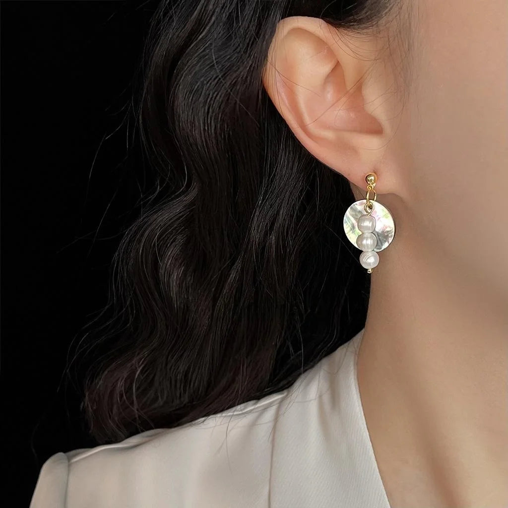 Light Luxury Handmade Freshwater Pearl Drop Earrings For Women, Geometric Round Designer Jewelry