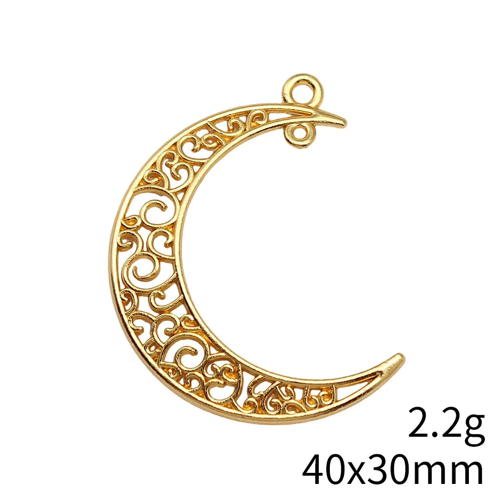 40x30mm 2.2g Gold Zinc Alloy Moon Connector Charm for DIY Earrings Necklace Bracelet Making