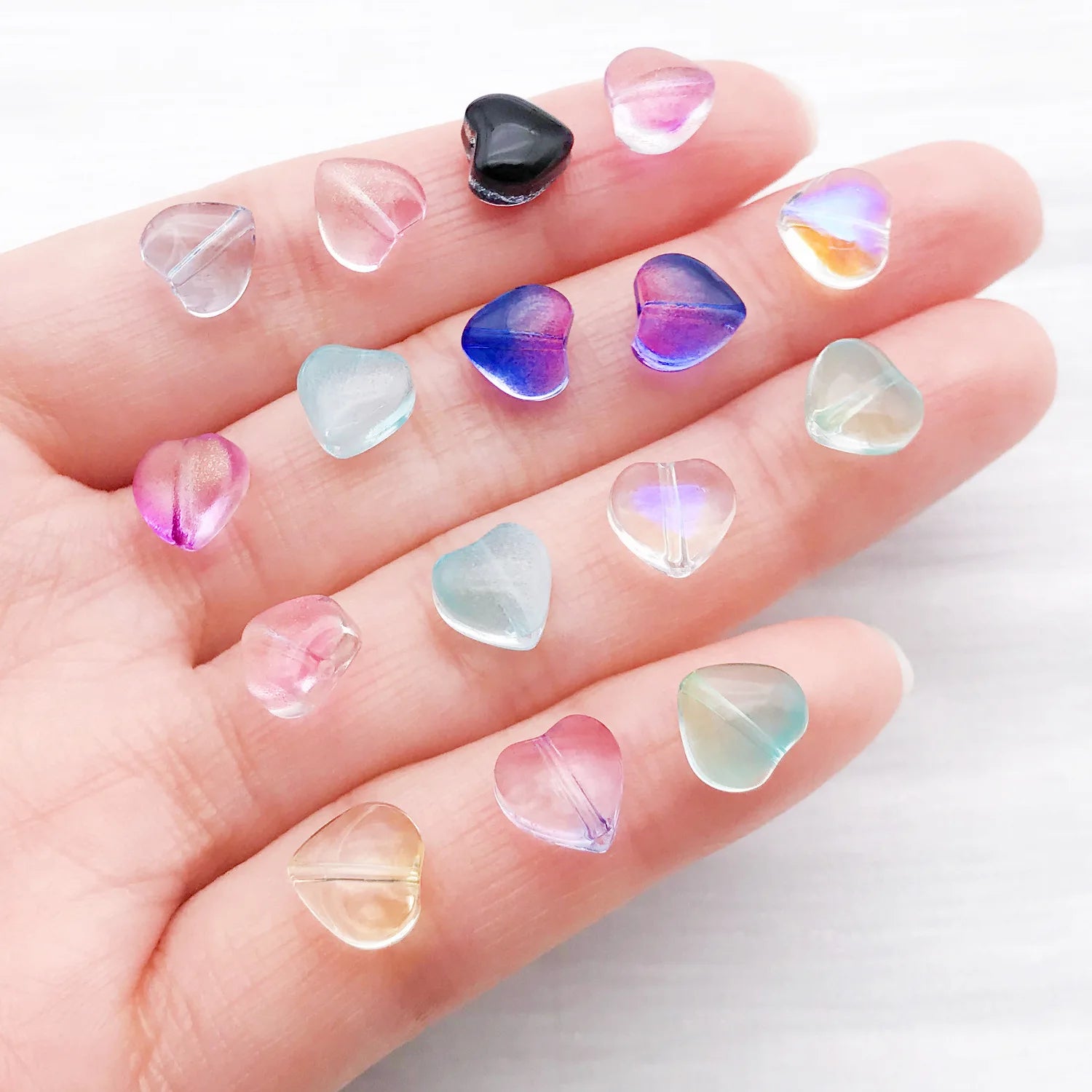 Colorful Glass Heart Loose Beads for Bracelet, Necklace and Keychain Jewelry Making