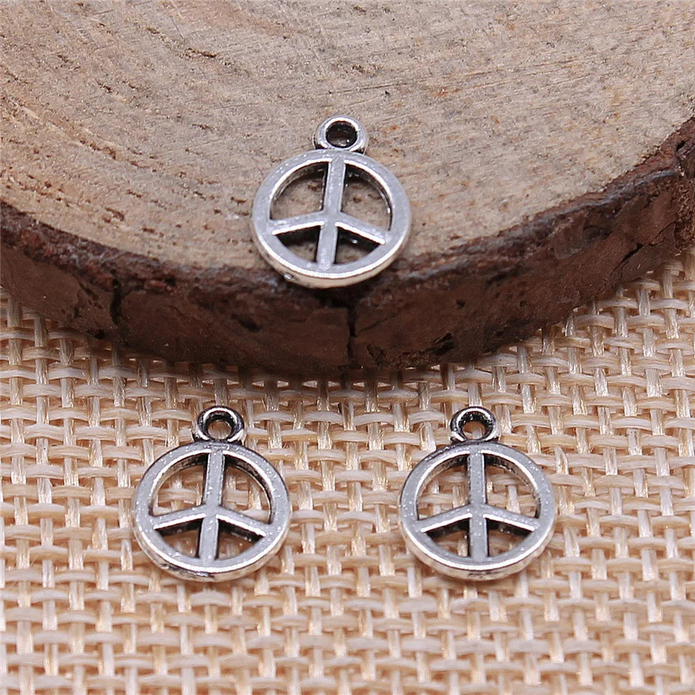 8mm 0.3g Antique Silver Zinc Alloy Peace Symbol Charm Pendant for DIY Jewelry Making