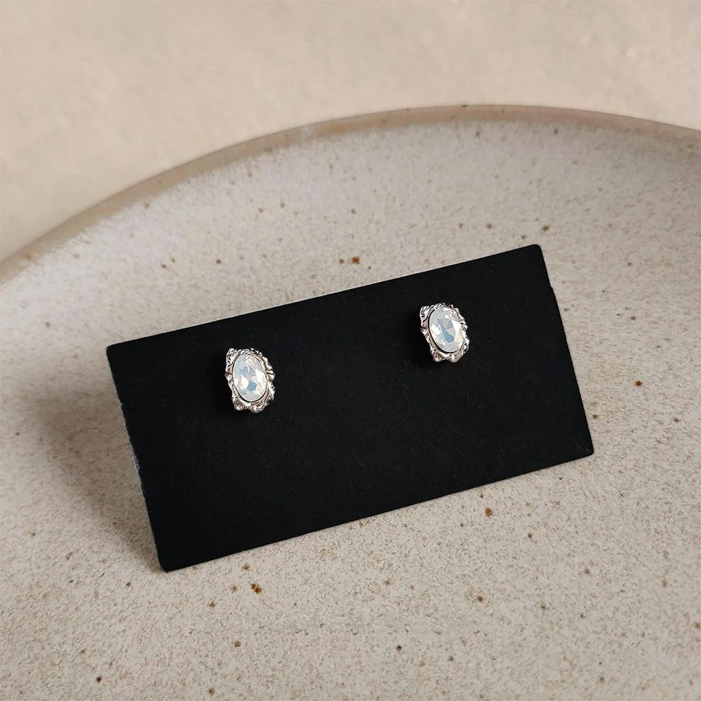 Minimalist Copper Milk Glass Crystal Stud Earrings Irregular Liquid Geometric Mini Jewelry