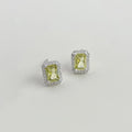 Olive Green Square Geometric Micro Pave Zircon Copper Stud Earrings For Women, Premium Minimalist Style