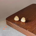 14K Gold Plated Copper Triangle Glass Cat Eye Stud Earrings With Silver Plated Posts