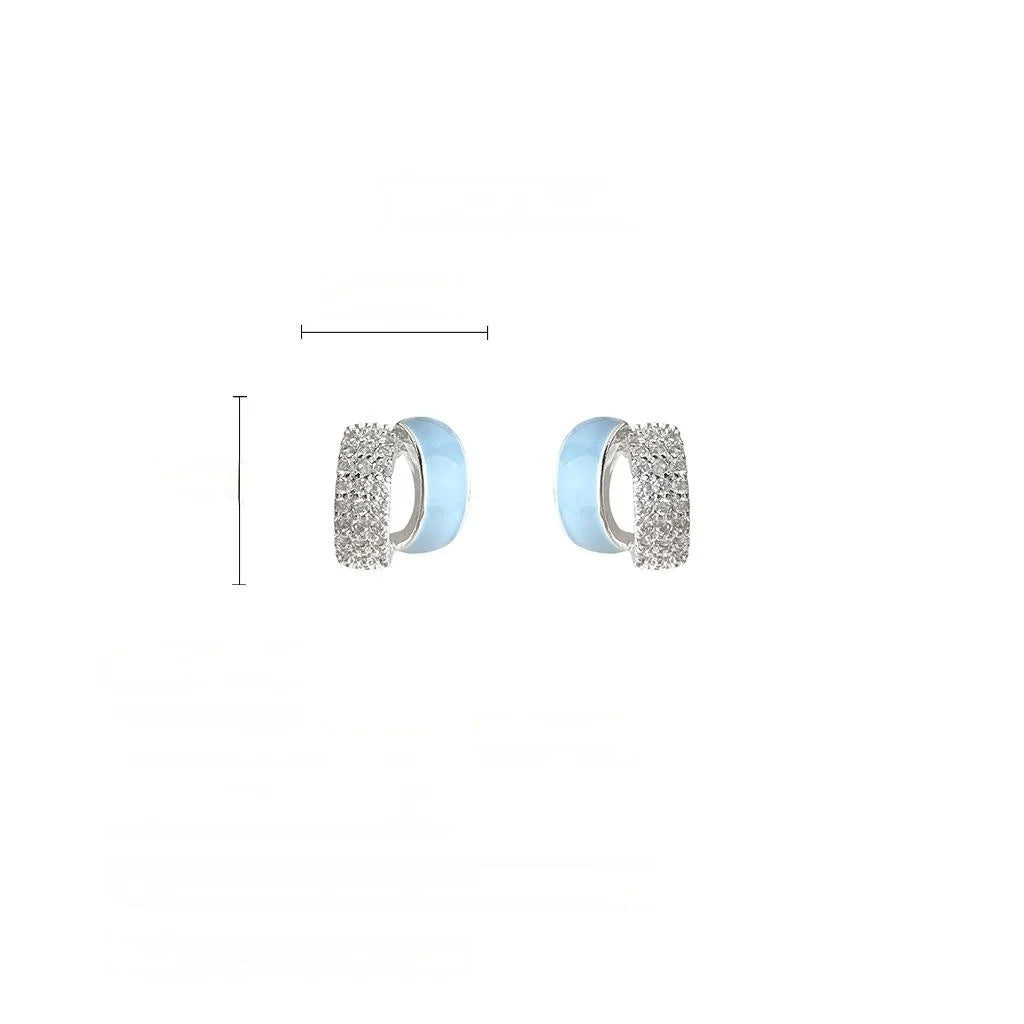 Fresh Blue Micro Pave Zircon Geometric Enamel Copper Stud Earrings For Women