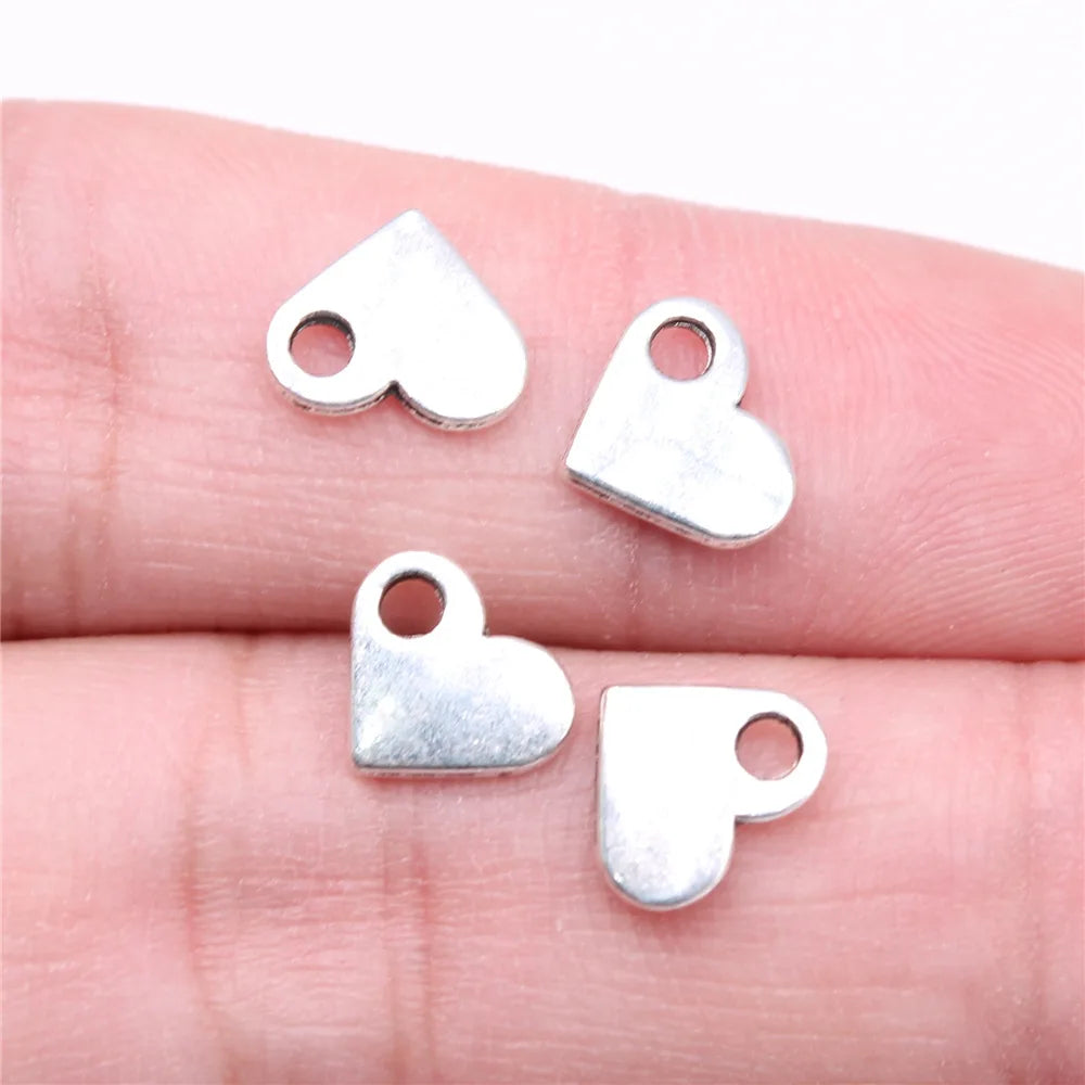 9x8mm 0.34g Antique Silver Zinc Alloy Heart Charm Pendant for DIY Bracelet Necklace Making