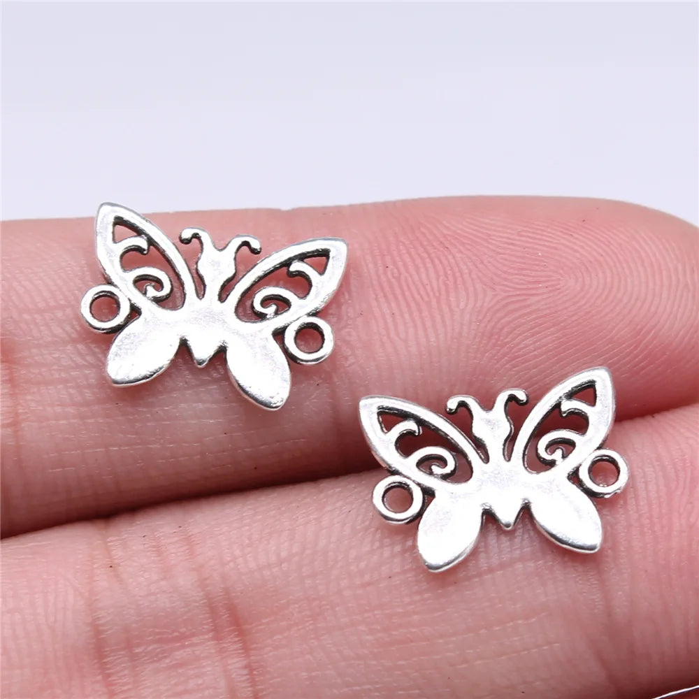 15x12mm 0.59g Antique Silver Zinc Alloy Butterfly Connector Charm Pendant for DIY Bracelet Jewelry Making