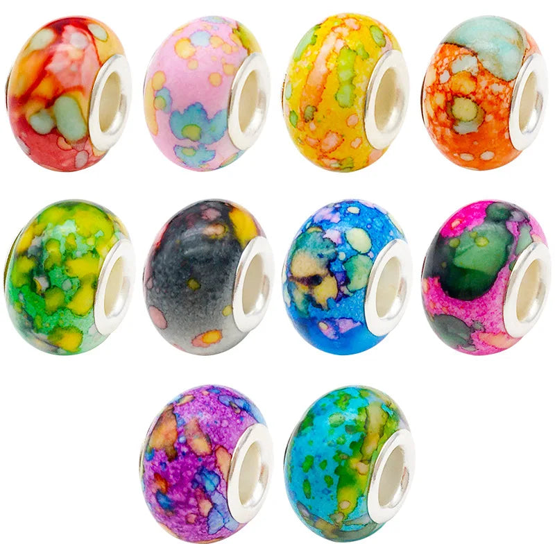 Ink Painted Resin Large Hole Beads for DIY Creative Bracelet Jewelry Making
