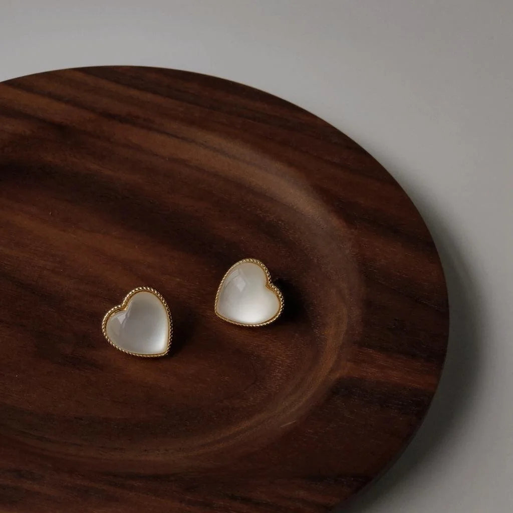14K Plated Copper Heart Stud Earrings, Korean Japanese Minimalist Small Elegant Ear Jewelry
