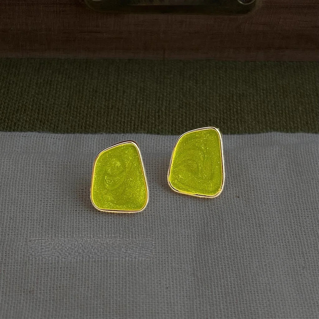 Spring Summer Fresh Sweet Geometric Irregular Drip Glaze Enamel Eco Copper Stud Earrings For Women