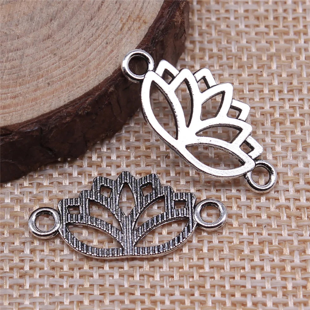 27x13mm 1g Antique Silver Zinc Alloy Lotus Connector Charm for DIY Bracelet Necklace Making