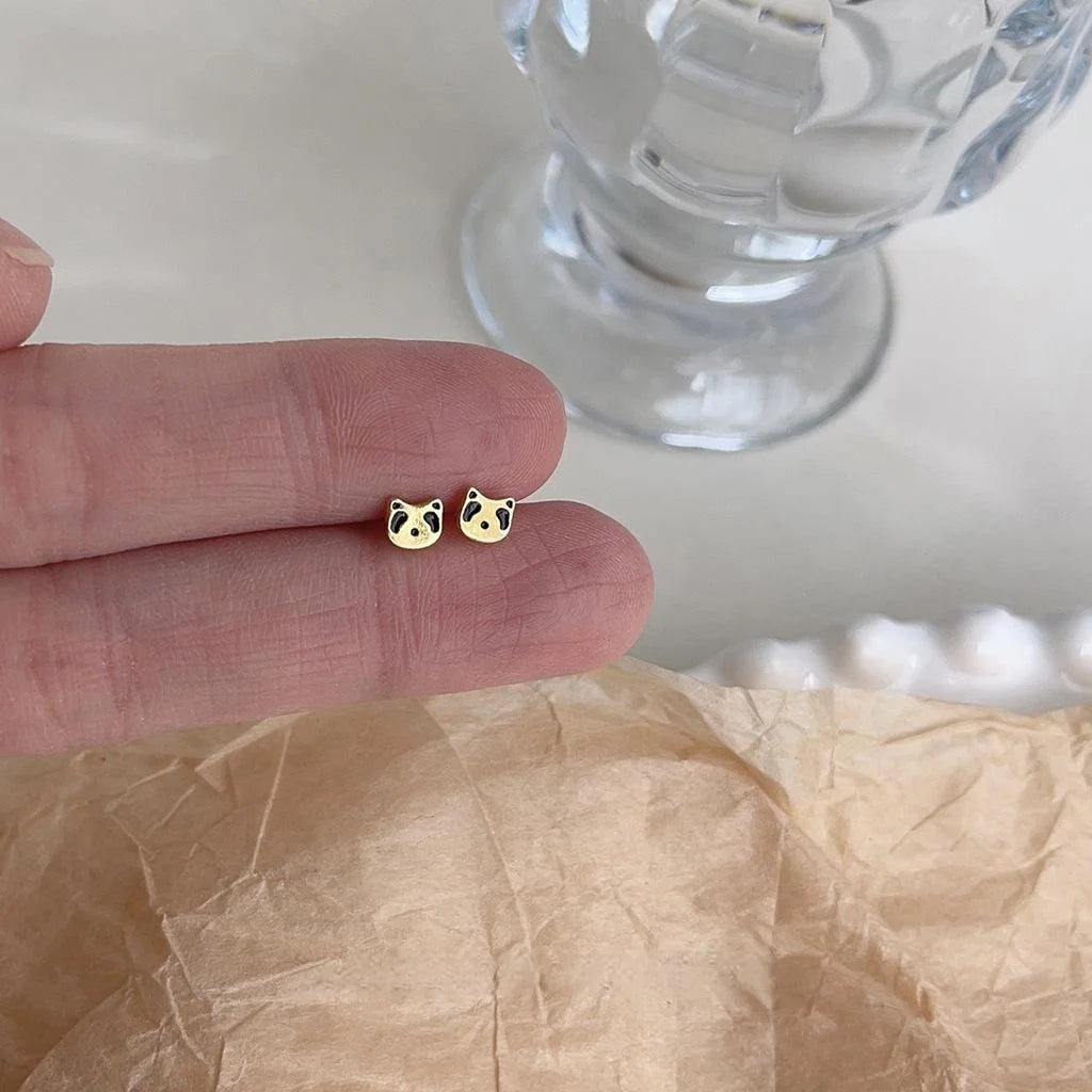 Cute Mini Panda Bear Copper Stud Earrings Korean Style Simple Geometric Animal Jewelry