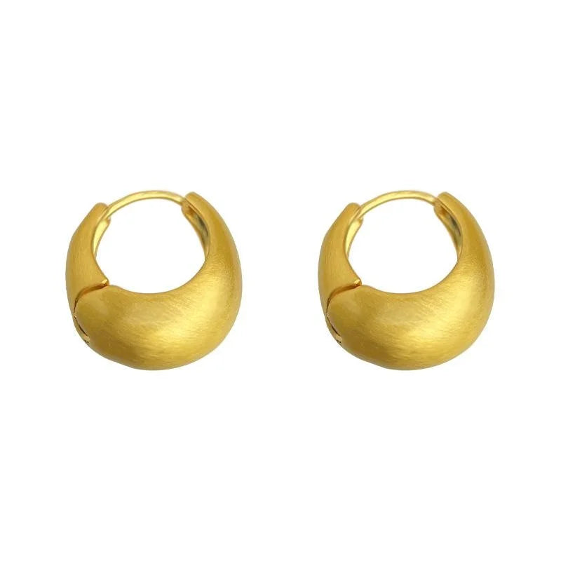 Brushed Matte Copper Geometric Round Oval Hoop Drop Earrings For Women, Light Luxury Office Style