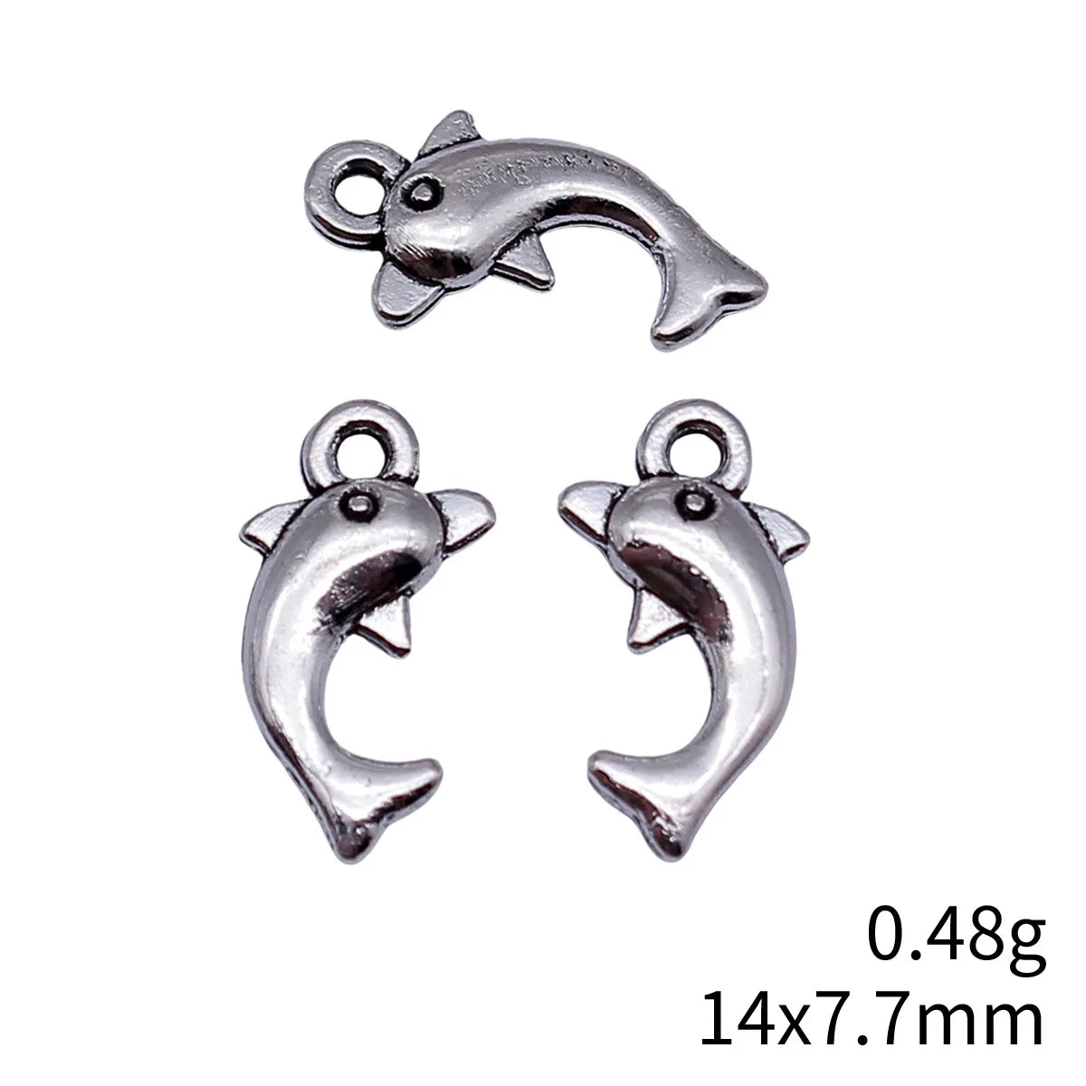 14x7.7mm 0.48g Antique Silver Zinc Alloy Small Dolphin Charm Pendant for DIY Bracelet Necklace Jewelry