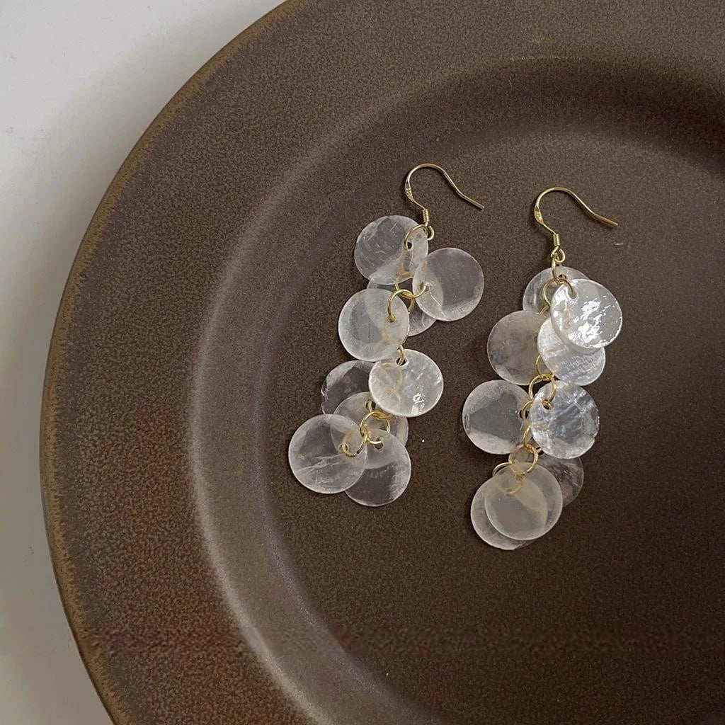 Silver Plated Shell Crystal Tassel Drop Earrings For Women Vacation Style Jewelry