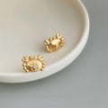 14K Gold Plated Copper Crab Stud Earrings With Micro Pave Zircon, Premium Minimalist Style
