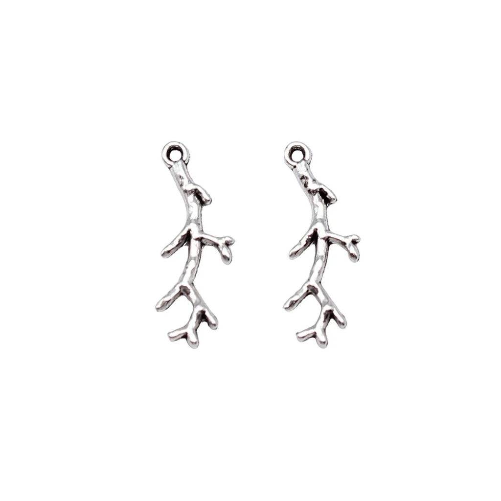 20x7mm 0.38g Antique Silver Zinc Alloy Branch Charm Pendant for DIY Vintage Jewelry Making