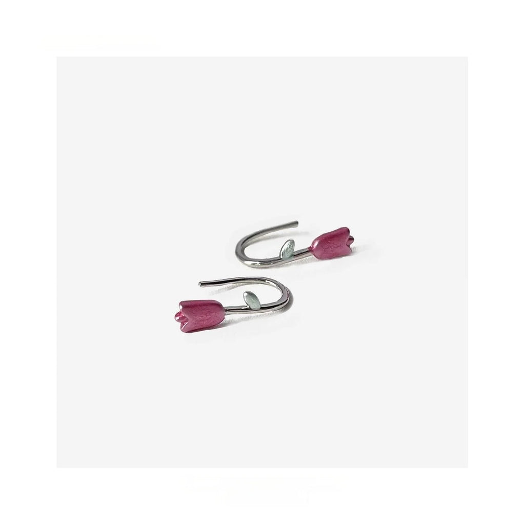 Silver Tulip Flower Copper Drop Earrings Forest Style Sweet Floral Jewelry