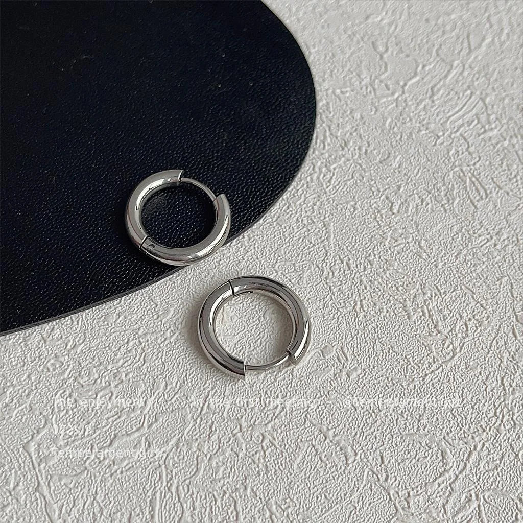 Minimalist Stainless Steel Circle Drop Earrings Smooth Silver Geometric Office Jewelry