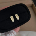 14K Plated Eco Copper Geometric Slipper Stud Earrings With Micro Pave Zircon For Women