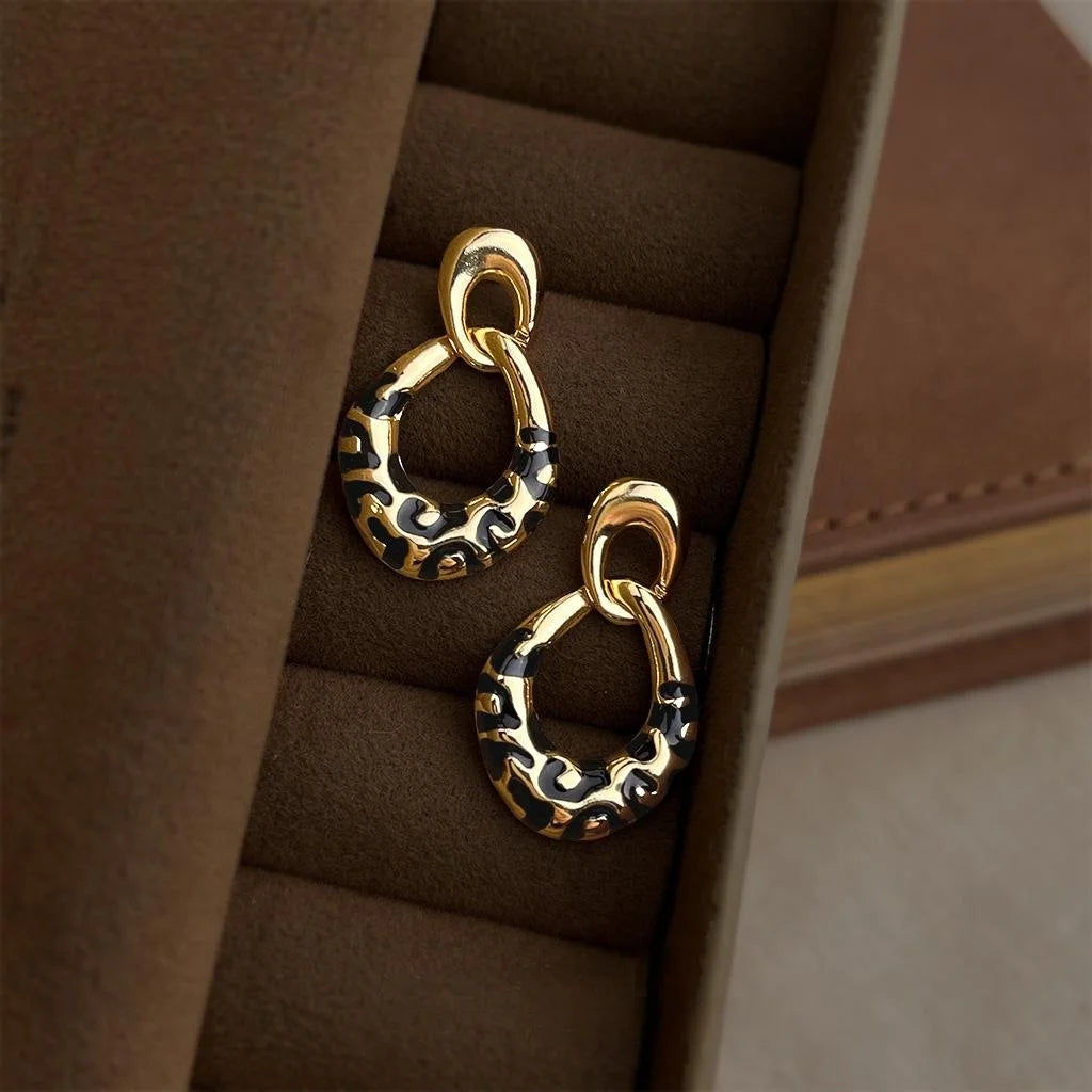 Vintage Enamel Glazed Rhombus Geometric Hollow Eco Copper Drop Earrings