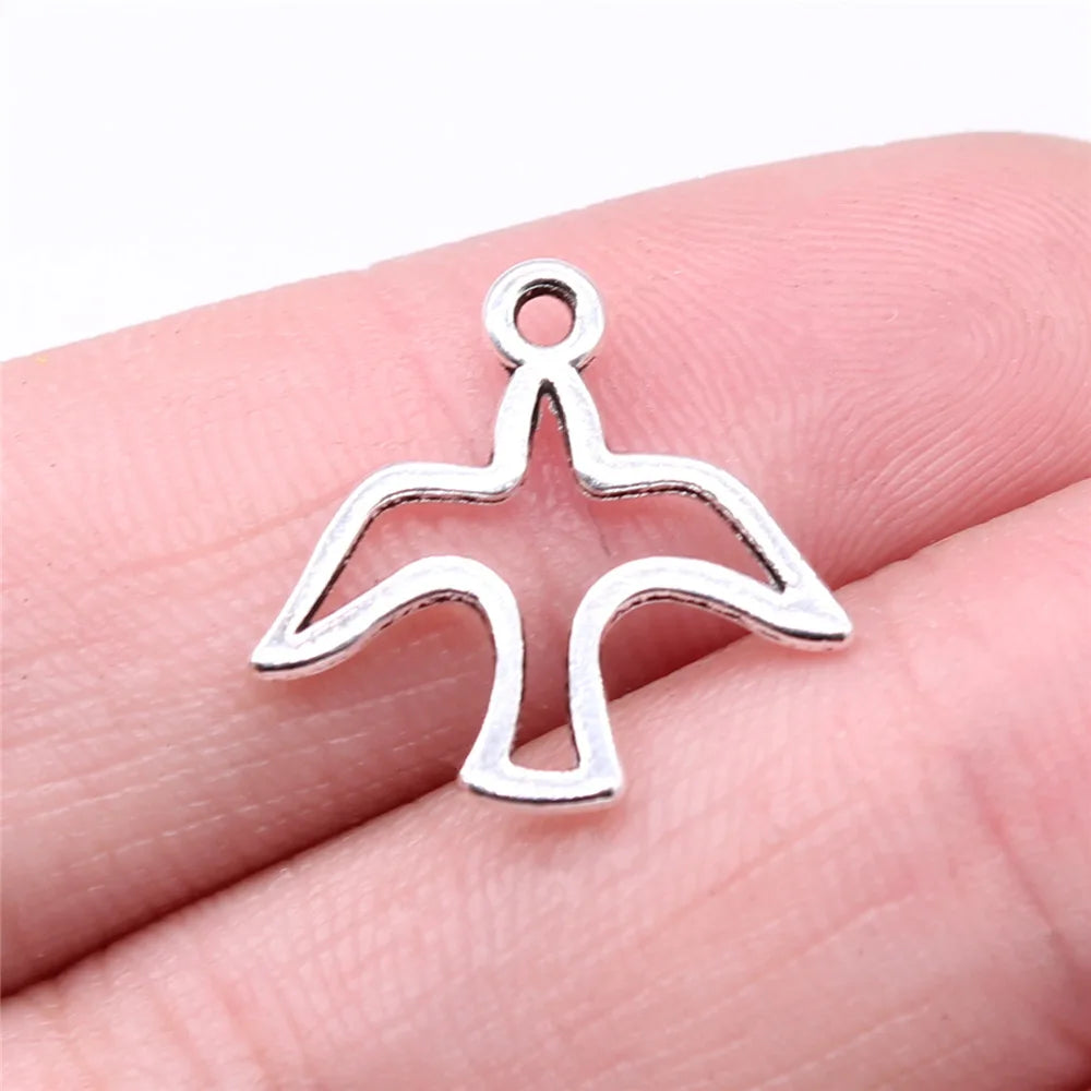 18x18mm 0.56g Antique Silver Zinc Alloy Hollow Peace Dove Charm Pendant for DIY Jewelry Making