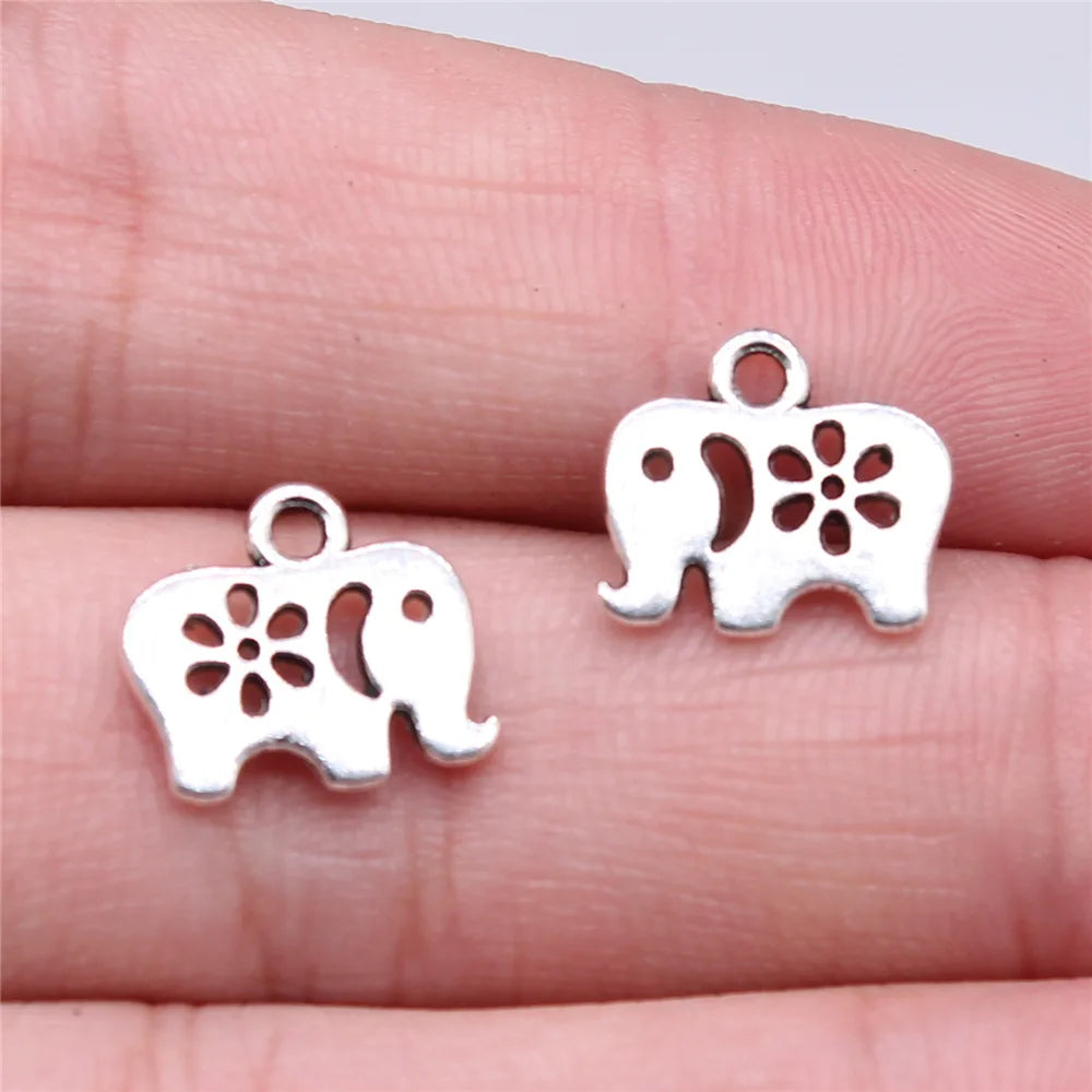 12x11mm 0.54g Antique Silver Zinc Alloy Flower Elephant Charm Pendant for DIY Handmade Jewelry Making