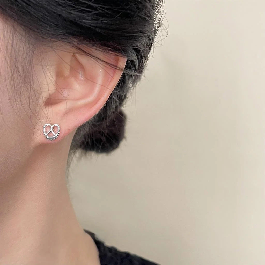 14K Gold Plated Copper Pretzel Croissant Asymmetric Stud Earrings Mini Sweet Geometric Jewelry