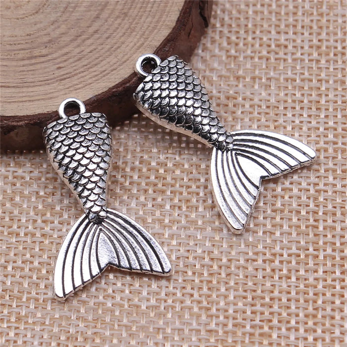 31x19mm 3g Antique Silver Zinc Alloy Mermaid Tail Charm Pendant for DIY Necklace Bracelet Making