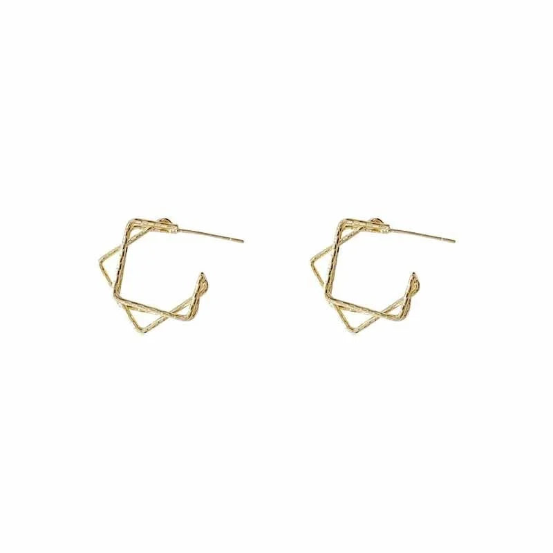 14K Gold Plated Copper Square Geometric Stud Earrings Minimalist Korean Style