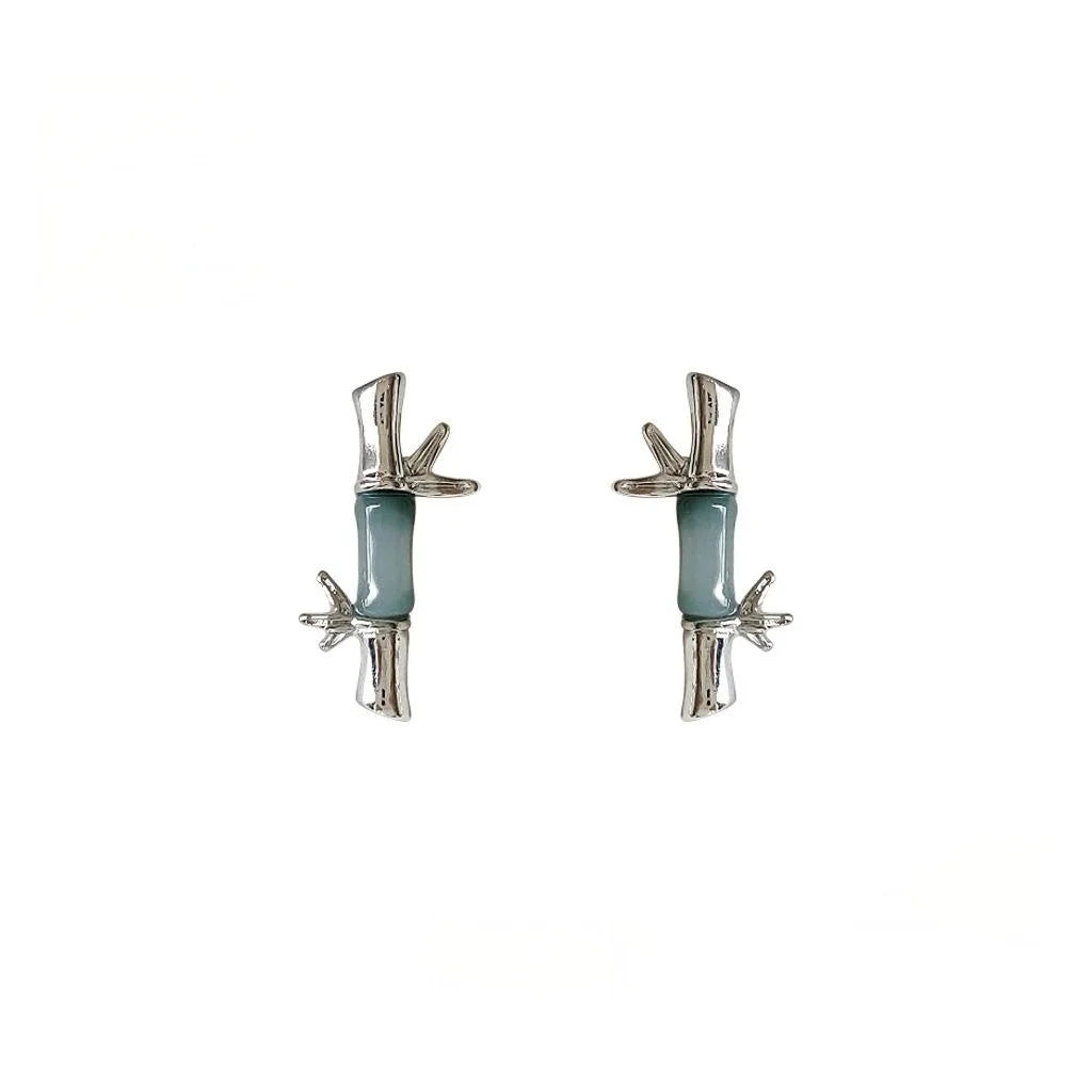 New Chinese Style Copper Bamboo Leaf Stud Earrings Minimalist Geometric Niche Design Jewelry