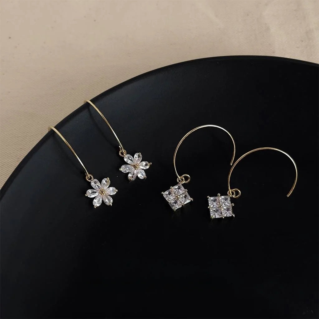 14K Gold Plated Zircon Micro Pave Square French Hook Drop Earrings Luxury Minimalist