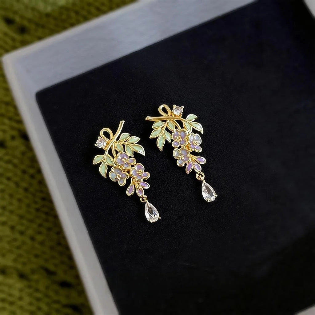 Original Design Enamel Painted Flower Drop Earrings Eco Friendly Copper Fresh Elegant Jewelry