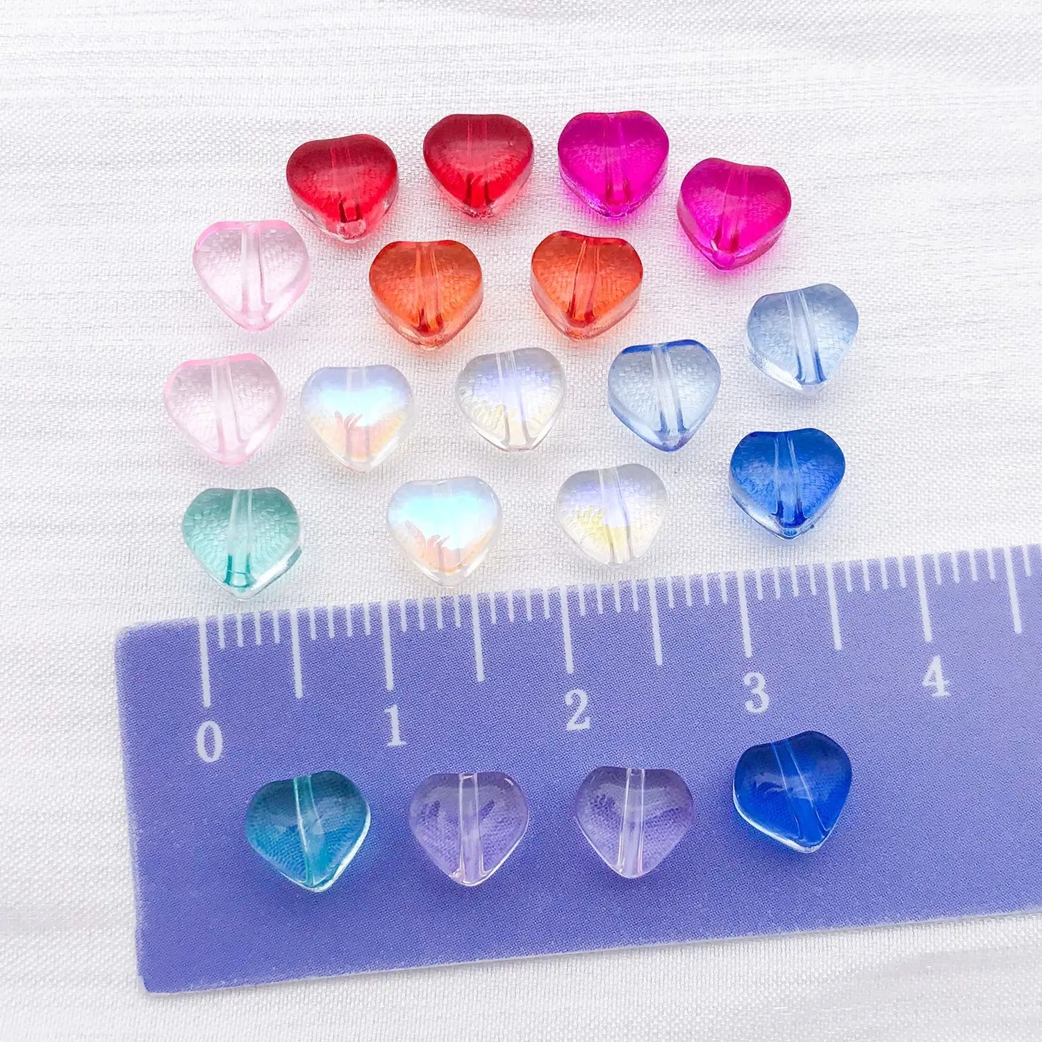 Colorful Glass Heart Loose Beads Straight Hole Beads for DIY Bracelet Necklace Phone Strap